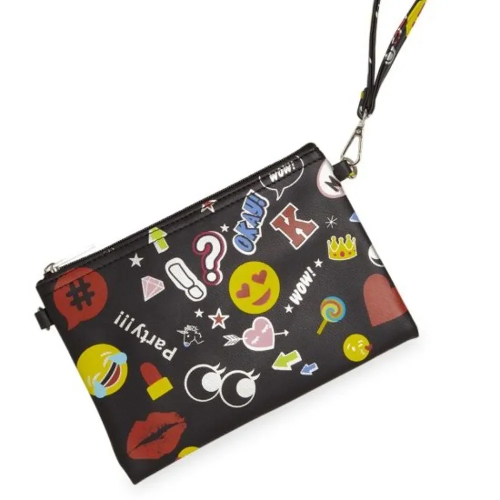Bari Lynn Purse Convertible Crossbody Wristlet Colorful Emoji and Word Graphics